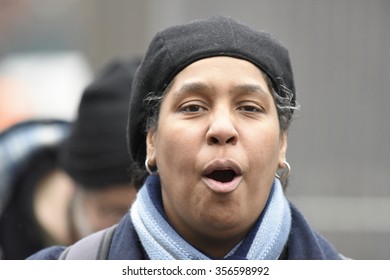 NEW YORK CITY - DECEMBER 29 2015: Activists With The NY Revolutionary Club Gathered In Union Square To Protest A Grand Jury's Failure To Indict In The Death Of Tamir Rice. Reverend Janet LaFontaine