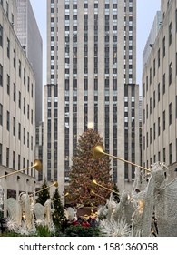 New York City - December 6, 2019:  Rockefeller Center Christmas Tree, Manhattan, New York City, USA.