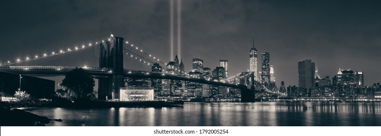 New York City Downtown Brooklyn Bridge And September 11 Tribute At Night