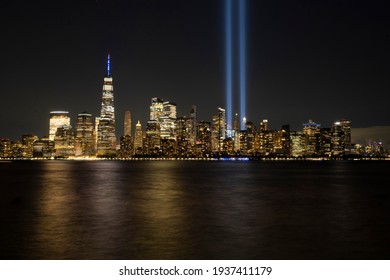 New York City Downtown World Trade Center Memorial Lights