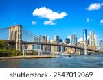 New York City epic skyline and Brooklyn bridge view from Brooklyn, United States of America