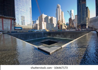 NEW YORK CITY - FEB. 3: NYC's 9/11 Memorial at World Trade Center Ground Zero seen on Feb. 3, 2012. The memorial was dedicated on the 10th anniversary of the Sept. 11, 2001 attacks.