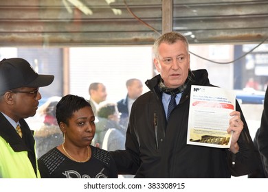 NEW YORK CITY - FEBRUARY 27 2016: Mayor De Blasio & City Council Member Robert Cornegy To Visit Businesses In Bed-Stuy To Promote The City's Tenant Rights Assistance Laws.