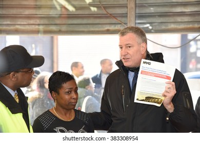 NEW YORK CITY - FEBRUARY 27 2016: Mayor De Blasio & City Council Member Robert Cornegy To Visit Businesses In Bed-Stuy To Promote The City's Tenant Rights Assistance Laws.