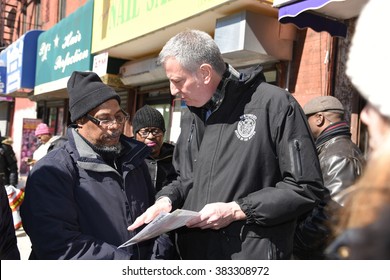 NEW YORK CITY - FEBRUARY 27 2016: Mayor De Blasio & City Council Member Robert Cornegy To Visit Businesses In Bed-Stuy To Promote The City's Tenant Rights Assistance Laws.