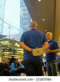 NEW YORK CITY - FEBRUARY10 2015: Apple Closed The NYSE With A Market Capitalization Of $705 Billion Dollars, The First Company Ever To Breach $700 Billion. Inside 5th Avenue Apple Store