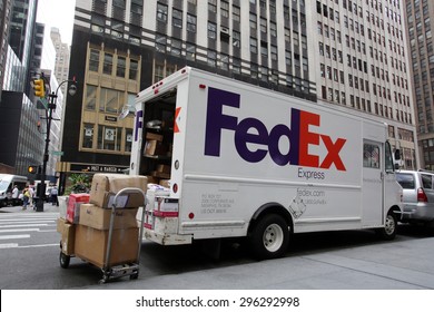 NEW YORK CITY - FRIDAY, JUNE 19, 2015: A FedEx delivery truck in midtown Manhattan