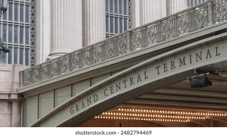 New York City Grand Central Terminal, 42 street, Park Avenue, Pershing Square bridge architecture. Midtown district railroad hub, railway transport. NYC crossroad, East 42nd st. road intersection. - Powered by Shutterstock