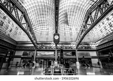 New York City, New York - January 23, 2021:  Interior view of the new Moyinhan Train Hall at Penn Station in Manhattan.