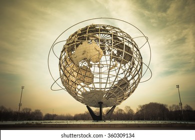 NEW YORK CITY - JANUARY 7, 2016:  Vintage Unisphere at Flushing Meadows-Corona Park in Queens was installed for the 1964 World's Fair. 