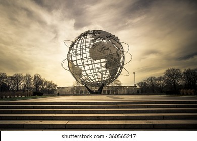 NEW YORK CITY - JANUARY 7, 2016:  Vintage Unisphere at Flushing Meadows-Corona Park in Queens was installed for the 1964 World's Fair. 