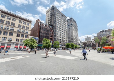 NEW YORK CITY - JUL 22: Union Square On July 22, 2014 In New York. The Square's Name Represents The Union Of The Two Principal Thoroughfares Broadway And 4th Ave.