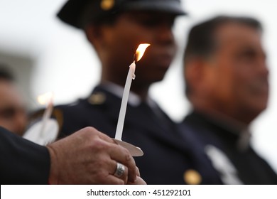 NEW YORK CITY - JULY 11 2016: Hundreds Gathered At Brooklyn's Grand Army Plaza For A Vigil Sponsored By The Diocese Of Brooklyn In Memorial To Victims Of Recent Violence. 