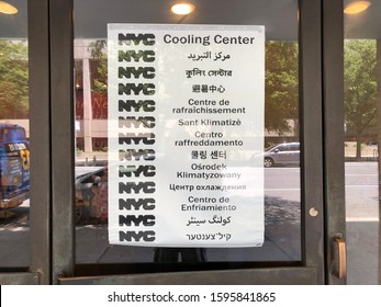 NEW YORK CITY - JULY 20, 2019: A Cooling Center Sign During Heat Wave In Manhattan.  They Are Senior Centers Or Community Center, Where People May Go To Enjoy Air-conditioned Comfort Emergency.