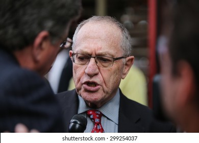 NEW YORK CITY - JULY 22 2015: Thousands Rallied In Times Square To Oppose The President's Proposed Nuclear Deal With Iran. Harvard Law Professor Alan Dershowitz