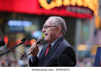 NEW YORK CITY - JULY 22 2015: Thousands Rallied In Times Square To Oppose The President's Proposed Nuclear Deal With Iran. Harvard Law Professor Alan Dershowitz