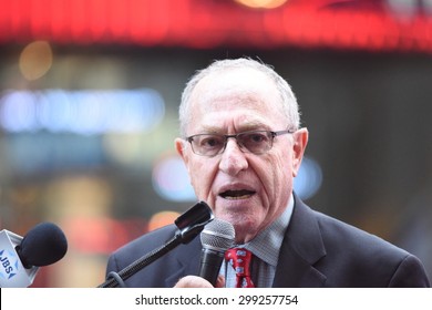 NEW YORK CITY - JULY 22 2015: Thousands Rallied In Times Square To Oppose The President's Proposed Nuclear Deal With Iran. Harvard Law Professor Alan Dershowitz