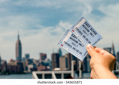 NEW YORK CITY - JULY 27, 2016: NY Waterway Ticket. NY Waterway Is The Fastest And Most Convenient Way To NYC, Whether You're Commuting To Work, Heading To NYC For Dinner Or To Take In A Broadway Show.