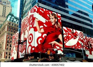 New York City - July 4, 2009:  Billboard In Red And White For Target Stores In Times Square On 42nd Street At 7th Avenue