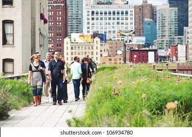 NEW YORK CITY - JUN 24: High Line Park In NYC On June 24th, 2012. The High Line Is A Public Park Built On An Historic Freight Rail Line Elevated Above The Streets On Manhattans West Side.