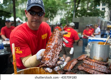 NEW YORK CITY - JUNE 11 2016: Big Apple Barbecue Hosted Its Annual Barbecue Block Party In Madison Square Park. Street Food Festival.