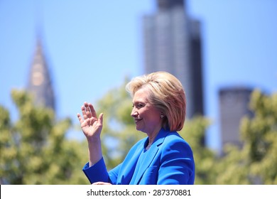 NEW YORK CITY - JUNE 13 2015: Former Secretary Of State Hillary Rodham Clinton Formally Announced Her Intention To Seek The 2016 Democratic Nomination For President During A Rally On Roosevelt Island