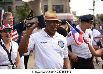 NEW YORK CITY - JUNE 14 2015: The First Sunset Park Puerto Rico Day Parade In Three Decades Was Held Along 5th Avenue In Brooklyn Late In The Evening To Permit Attendance At The Manhattan Parade