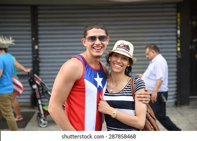 NEW YORK CITY - JUNE 14 2015: The First Sunset Park Puerto Rico Day Parade In Three Decades Was Held Along 5th Avenue In Brooklyn Late In The Evening To Permit Attendance At The Manhattan Parade