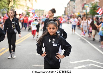 NEW YORK CITY - JUNE 14 2015: The First Sunset Park Puerto Rico Day Parade In Three Decades Was Held Along 5th Avenue In Brooklyn Late In The Evening To Permit Attendance At The Manhattan Parade