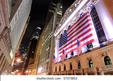 NEW YORK CITY - JUNE 16: Wall Street At Night With The New York Stock Exchange June 16, 2010 In New York, New York.