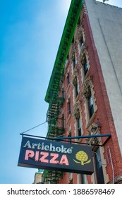 NEW YORK CITY - JUNE 2013: Artichoke Pizza Street Sign In Manhattan.