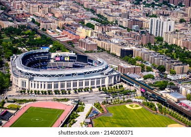 NEW YORK CITY - JUNE 2013: Yankee Stadium Aerial View With City Buildings.