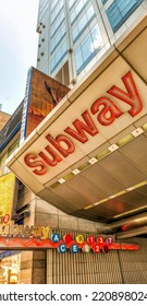 NEW YORK CITY - JUNE 2013: Subway Sign Entrance. The NYC Subway Is A Rapid Transit Transportation System In The City Of NY