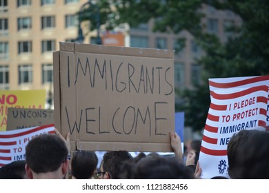 New York City, June 26, 2018 - People protesting the Supreme Court's decision to uphold President Trump's Muslim Travel Ban in Manhattan. - Shutterstock ID 1121882456
