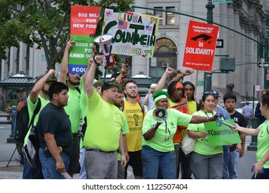 New York City, June 27, 2018 - People Protesting Against The Supreme Court's Decision Limiting The Power Of Public Employee Unions In Lower Manhattan.