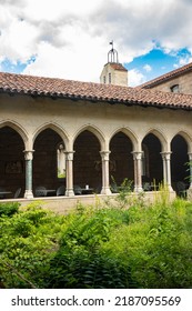 New York City, New York - June 29, 2019: View of the Met Cloisters in Washington Height Manhattan with architectural details and garden