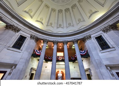 New York City - June 29, 2016: Interior Of The Federal Hall On Wall Street Where George Washington Took The Oath Of Office As First President Of The United States.