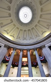 New York City - June 29, 2016: Interior Of The Federal Hall On Wall Street Where George Washington Took The Oath Of Office As First President Of The United States.