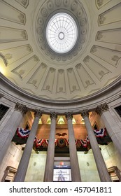 New York City - June 29, 2016: Interior Of The Federal Hall On Wall Street Where George Washington Took The Oath Of Office As First President Of The United States.