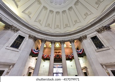 New York City - June 29, 2016: Interior Of The Federal Hall On Wall Street Where George Washington Took The Oath Of Office As The First President Of The United States Of America.