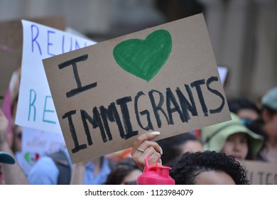 New York City, June 30, 2018 - People taking part in the Families Belong Together March for immigrants in Lower Manhattan. - Shutterstock ID 1123984079