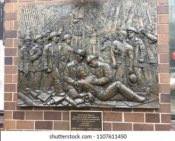 NEW YORK CITY - JUNE 4, 2018: 9/11 September 11 Sign Engravement To NYPD Officers And FDNY Firefighters To Honor Fallen Heroes Who Made Sacrifice As First Responders