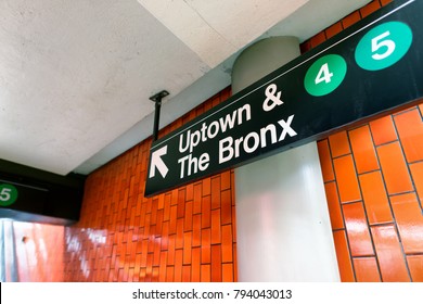 NEW YORK CITY - JUNE 8, 2013: Uptown and The Bronx station sign. The city has more than 400 operating stations.