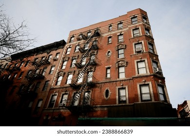 New York city landscape of brownstones and townhouse and skyscrapers  - Powered by Shutterstock