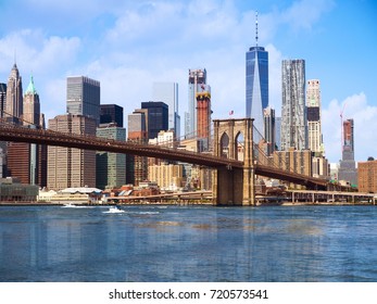 New York City Lower Manhattan Skyline And Brooklyn Bridge