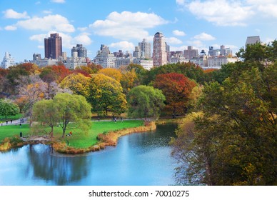 New York City Manhattan Central Park panorama in Autumn lake with skyscrapers and colorful trees with reflection. - Shutterstock ID 70010275