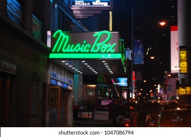 NEW YORK CITY, MANHATTAN - March 11 2018: Dear Evan Hansen At Music Box Theatre On Broadway - Winner Of 6 Tony Awards, Best Musical, Staring Ben Platt, 