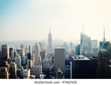 New York City Manhattan skyline aerial view with Empire State building in the fog - Shutterstock ID 97467635
