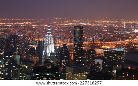 New York City Manhattan skyline with Chrysler building and skyscrapers aerial view.