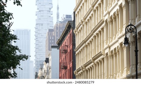 New York City Manhattan Soho fashion district near Broadway street. USA urban building facade, old american architecture. Shopping in NYC, United States. Business and residential real estate. Lantern - Powered by Shutterstock